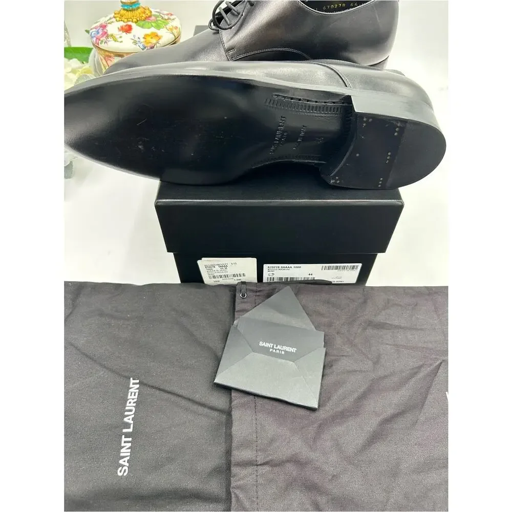 Men's Saint Laurent ADRIEN Derby shoes in Black glazed Leather size 44 Italy